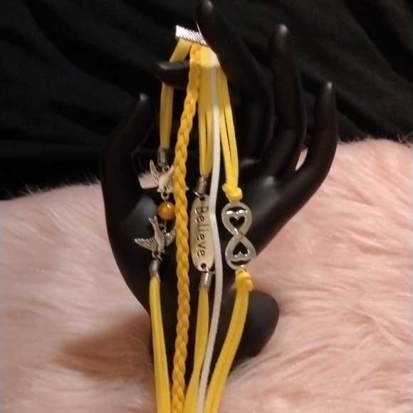 Jewelry - Bohemian Leather Wrapped Bracelet NEW!  BELIEVE DOVES HEARTS